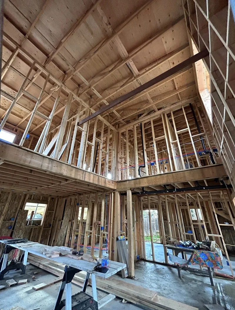 Interior structural framing of a multi-level residential build